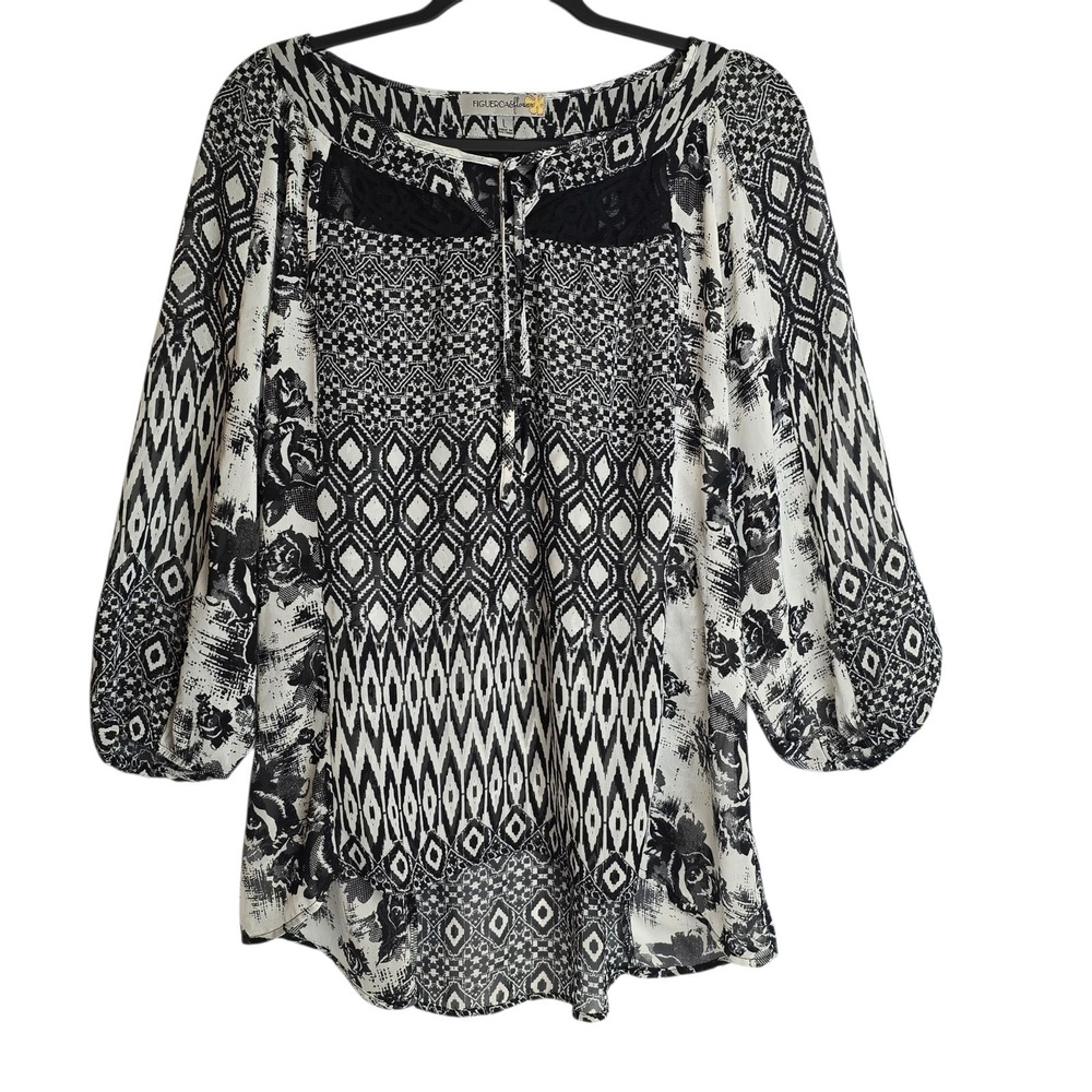 Figueroa & Flower by Anthropologie Blouse‎ Womens Large Boho Top Flowy Geometric